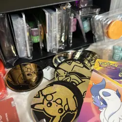 Pokemon Card Lot Tins, Cards, Pins, Sleeves, Dice And More! - Image 4