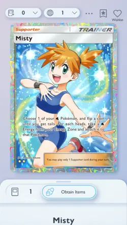 Pokemon Misty⭐⭐ Supporter TRAINER - Pokemon TCG Pocket Trading Card Game - Trade - Image 1