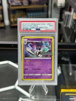 PSA 9 Pokemon Malamar STAFF Prerelease Promo Forbidden Light SM117 RARE Holo - Image 1