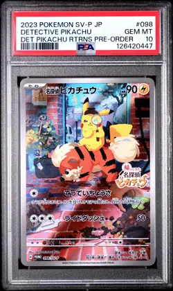 2023 POKEMON JPN SV-P PROMO #098 DETECTIVE PIKACHU PSA 10 - Image 1