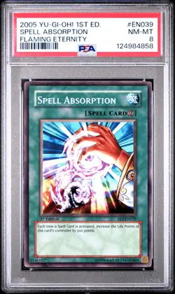 2005 YU-GI-OH! FET-FLAMING ETERNITY 1ST ED #EN039 SPELL ABSORPTION PSA 8 - Image 1