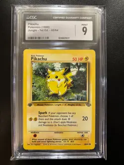 1st Ed Pikachu Non-Holo 1999 WOTC Pokemon Card 60/64 Jungle Set CGC 9 MINT - Image 1