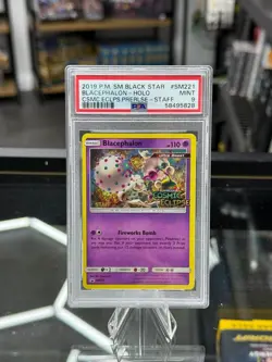 PSA 9 Pokemon Blacephalon STAFF Prerelease Promo Cosmic Eclipse SM221 RARE Holo - Image 1