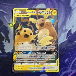 Pokemon TCG Holo Ultra Rare Raichu and Alolan Raichu GX Tag Team - Image 1
