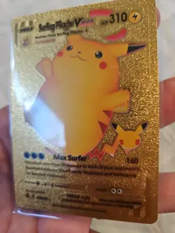 Surfing Pikachu Vmax Gold Foil Fan Art Vinyl Textured Collector Pokemon Card - Image 5