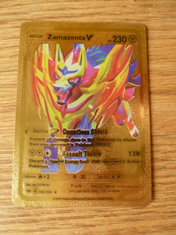 Zamazenta V Gold Foil Fan Art Textured Collector Pokemon Card HP230 139/202 - Image 1
