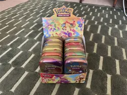 Pokemon 151 Mini Tin Bundle *empty* with display case, art cards & coins - Image 1