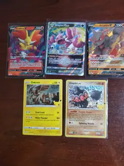 Pokemon 5 Card Lot Holos EX, V And Rare Cards , Great Value Set Building Lot17 - Image 1