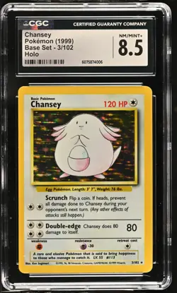 CGC 8.5 Chansey 1999 Base Set 3/102 Holo Pokemon Card - Image 1
