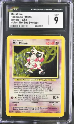 CGC 9 MINT Mr. Mime 1999 Jungle 6/64 Holo No Set Symbol Pokemon Card - Image 1
