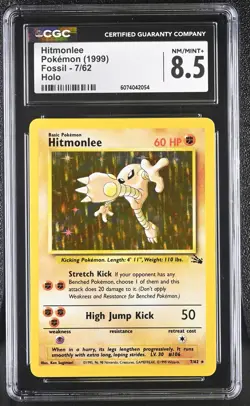 CGC 8.5 Hitmonlee 1999 Fossil 7/62 Holo Pokemon Card - Image 1