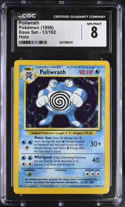 CGC 8 Poliwrath 1999 Base Set 13/102 Holo Pokemon Card - Image 1