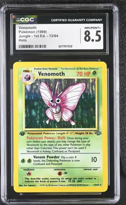 CGC 8.5 Venomoth 1999 Jungle 1st Edition 13/64 Holo Pokemon Card - Image 1