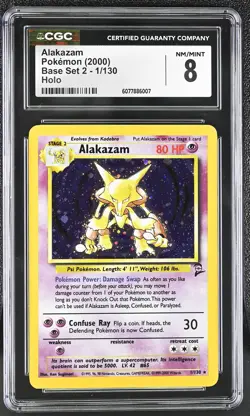 CGC 8 Alakazam 2000 Base Set 2 1/130 Holo SWIRL Pokemon Card - Image 1