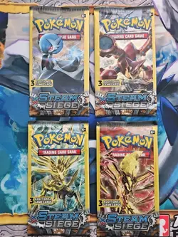 Pokemon XY Steam Siege 3 Card Mini Booster Packs Complete Art Set Lot of 4 - Image 1