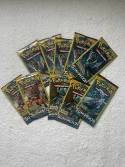 Pokemon Sun & Moon Base Booster Lot of 10 Dollar Tree 3 Card Fun Pack 2017 - Image 1