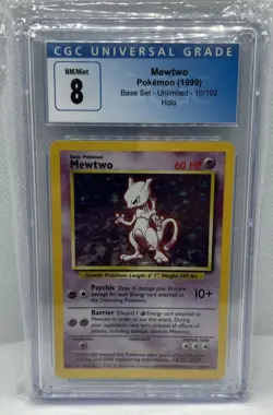 CGC 8 - 1999 Base Set Mewtwo 10/102 HOLO Base Set Pokemon Card - Image 1