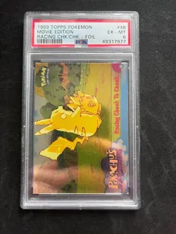 RACING CHEEK TO CHEEK 1999 Topps Pokemon First Movie Ed Blue Logo Foil #48 PSA 6 - Image 1