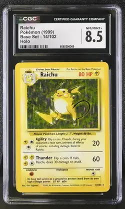 Raichu Holo Rare CGC 8.5 NM/MINT+ Pokemon (1999) Base Set Unlimited #14/102 WOTC - Image 1