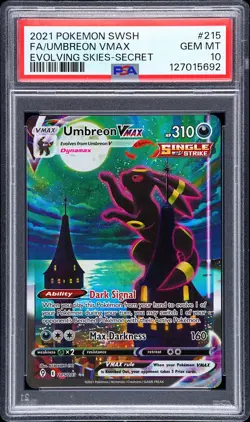 2021 POKEMON SWORD & SHIELD EVOLVING SKIES SECRET FULL ART/UMBREON VMAX PSA 10 - Image 1