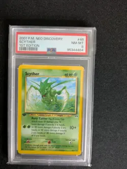 Pokemon card PSA 8 Scyther #46 1st Edition Neo Discovery 2001 English Mint - Image 1