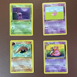 1st Edition Pokemon Card Lot (4 Cards) Grimer, Slowpoke, Kabuto, Slowbro - Image 1
