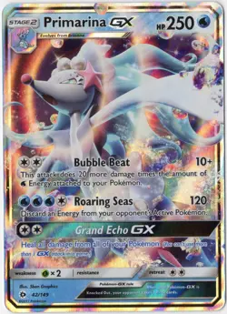 Primarina GX 42/149 (LP) - Sun & Moon Base Set - Ultra Rare Pokemon TCG - Image 1