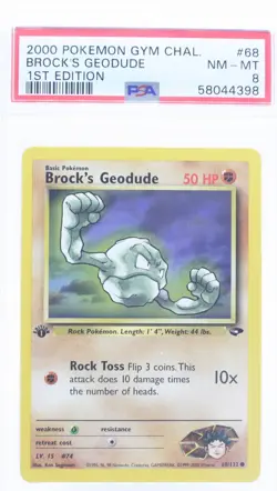 PSA 8 NEAR MINT MINT 2000 Pokemon Gym Challenge #68 Brock's Geodude 1st Edition - Image 1