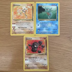 Geodude Horsea Hitmonlee base Pokemon Fossil X3 Card Bundle near mint - Image 1
