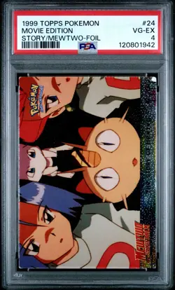 POP 2! 1999 TOPPS POKEMON THE MOVIE EDT 24 THE STORY OF MEWTWO-FOIL PSA 4 - Image 1