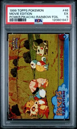 POP 2! 1999 TOPPS POKEMON THE MOVIE EDT 46 PEACEMAKER PIKACHU-RAINBOW FOIL PSA 5 - Image 1