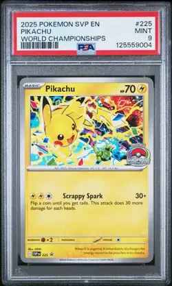2025 POKEMON SVP EN-SV PROMO WORLD CHAMPIONSHIPS #225 PIKACHU PSA 9 ( 004 - Image 1