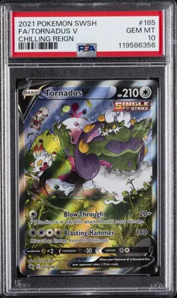 2021 POKEMON SWORD & SHIELD CHILLING REIGN #185 FULL ART/TORNADUS V PSA 10 - Image 1