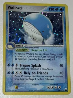 Pokemon TCG EX Legend Maker 2006 Wailord 14/92 Holo Rare Card LP with Swirl - Image 1