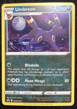 Umbreon SWSH129 Holo Promo Sword & Shield Pokemon Card 💫 Double SWIRL HD - NM - Image 1