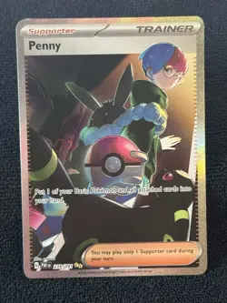 Pokemon TCG Penny Paldean Fates Trainer Holo Card 239/091 Illustration Rare - Image 1