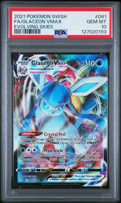 POKEMON 2021 Evolving Skies Full Art GLACEON VMAX #041 PSA 10 Gem Mint RARE - Image 1
