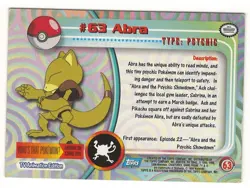 1999 TOPPS POKEMON - # 63 ABRA - BLUE LOGO - TV ANIMATION- LOOK !! - Image 2