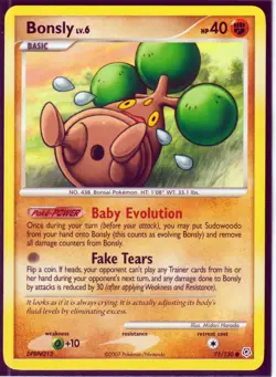 2007 POKEMON BONSLY 71/130- DIAMOND & PEARL - COMMON- REGULAR -NM/LP - Image 1