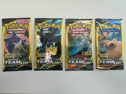 Pokemon Sun & Moon Team Up 3 Card Mini Booster Packs Complete Art Set (4 Packs) - Image 1