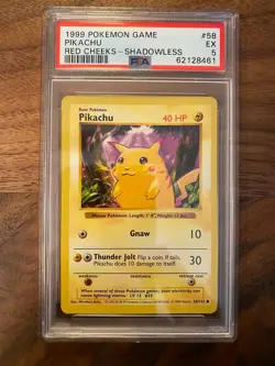 1999 Pokemon Shadowless Base Set Red Cheeks Pikachu 58 PSA 5 - Image 1