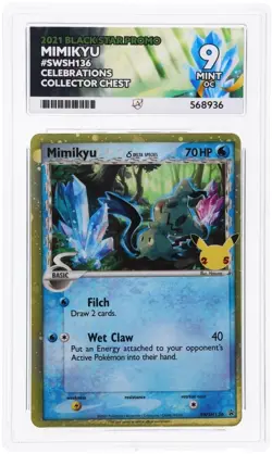 ACE 9 OC Graded Mimikyu SWSH136 Promo Pokemon Card Celebrations Collector Chest - Image 1