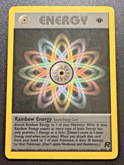 1st Edition Rainbow Energy 80/82 Team Rocket Pokemon Card Rare MP - Image 1