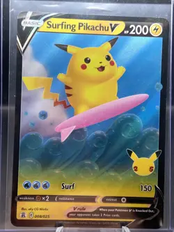 Pokemon TCG - Celebrations - SURFING PIKACHU V 008/025 CLASSIC COLLECTION MINT - Image 2