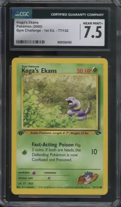 2000 Pokemon TCG Koga's Ekans 77/132 1st Edition Gym Challenge CGC 7.5 - Image 1