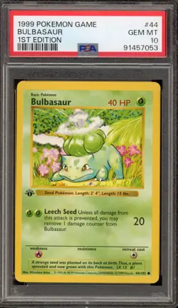 Pokemon Bulbasaur Base Set Shadowless 1st Edition #44 PSA 10 Gem Mint - Image 1