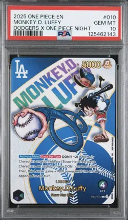 PSA 10 GEM MINT One Piece Los Angeles Dodgers Monkey D. Luffy Promo Card English - Image 1