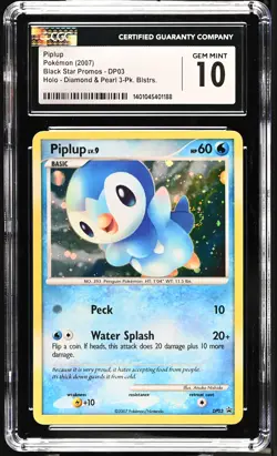 CGC 10 GEM MINT Piplup Black Star Promo Diamond & Pearl DP03 Holo Pokemon Card - Image 1