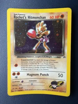 Rocket's Hitmonchan Gym Heroes 11/132 Unlimited Holo Rare Pokemon Card-MP - Image 2