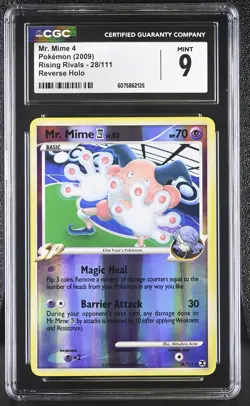 CGC 9 MINT Mr. Mime 4 2009 Rising Rivals 28/111 Reverse Holo Pokemon Card - Image 1